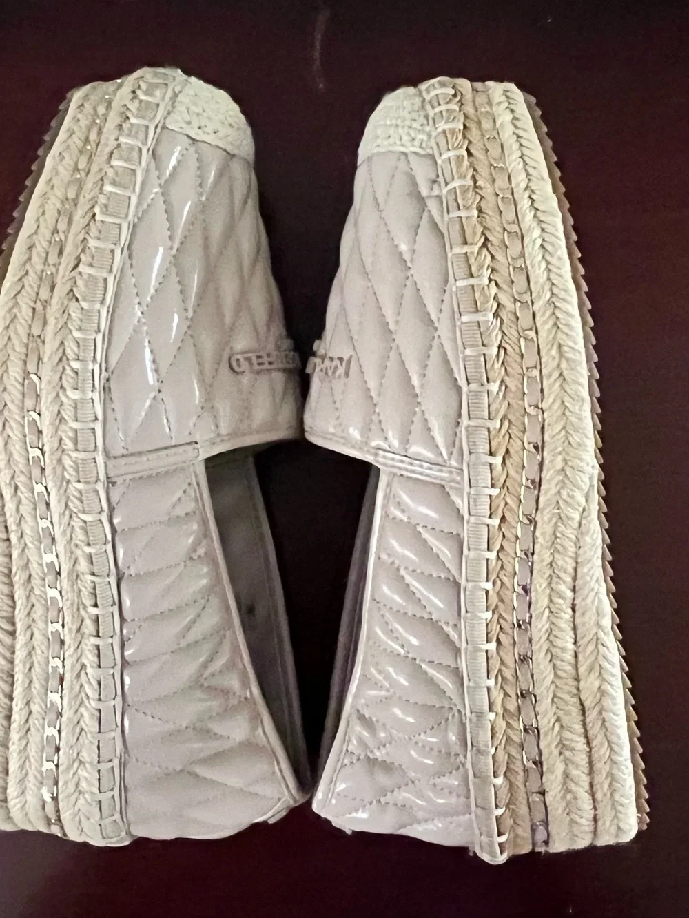 Karl Lagerfeld Desta Quilted Leather Slip-On Espadrille Platform Flats 7  New